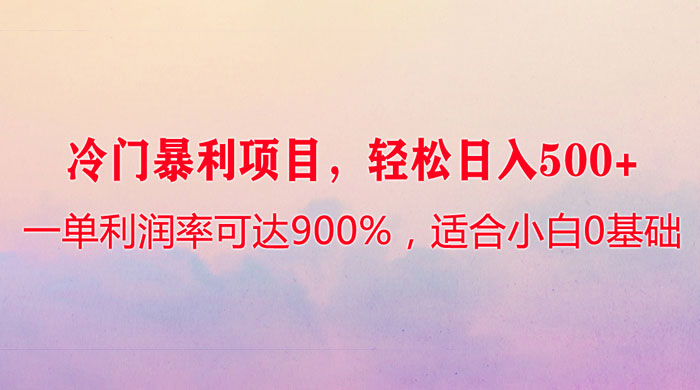 冷门暴利项目，一单利润率可达 900%，轻松日入 500+，适合小白 0 基础 - 友友资源