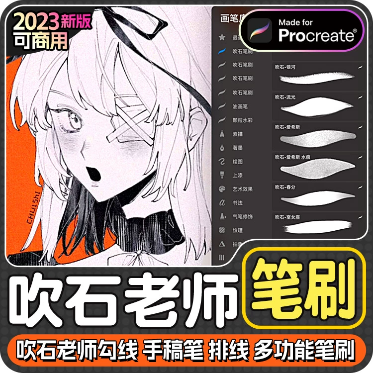 吹石笔刷勾线上色新版本打包ipad笔刷procreate笔刷板绘画插画 - 友友资源